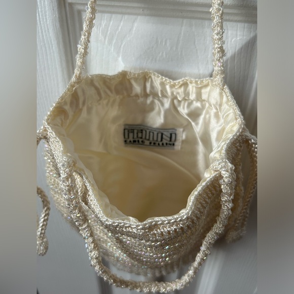 NWOT Carlo Fellini Gorgeous Vintage Cream Beaded Drawstring Evening Hand… - Picture 5 of 13
